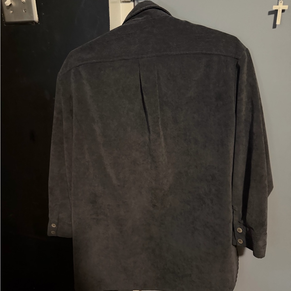 Zara Ribbed Dark Gray Collared Jacket - Picture 3 of 3